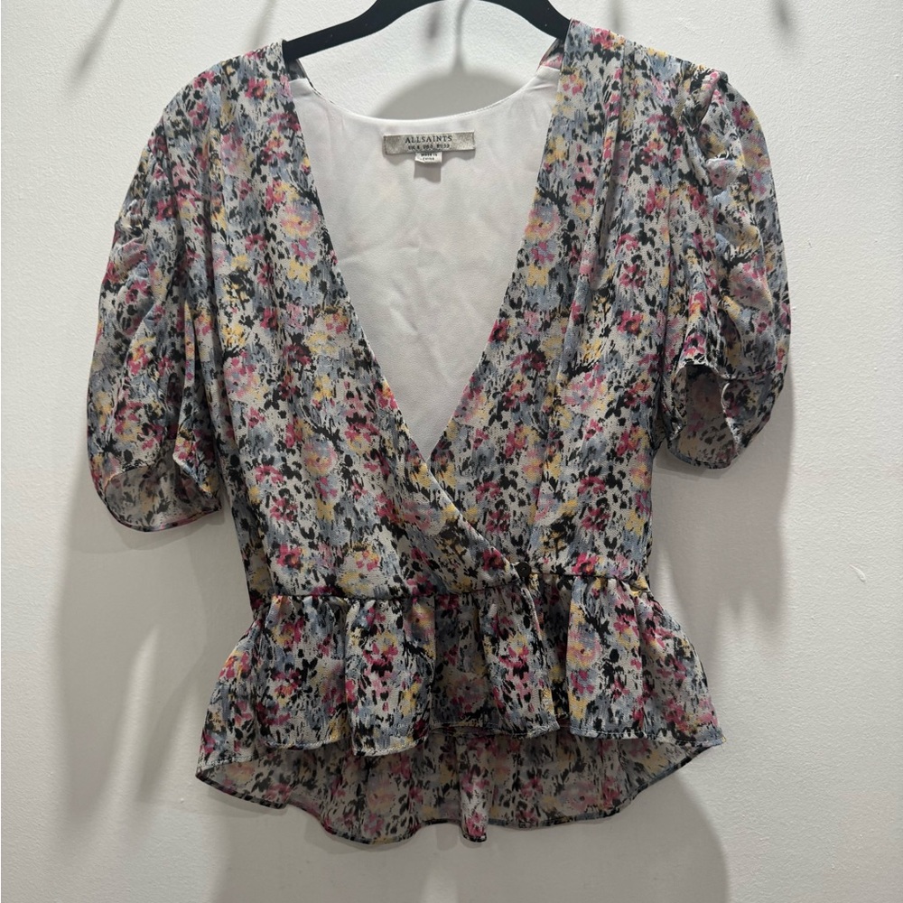 All Saints Floral Wrap Blouse - Multicolor
